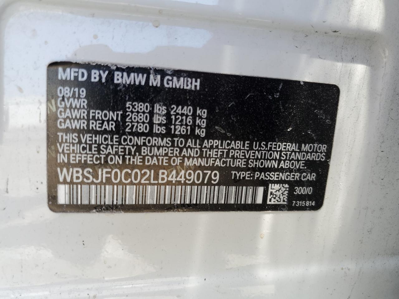 2020 BMW M5 VIN WBSJF0C02LB449079 Copart auction photo, burn damage thumbnail 12