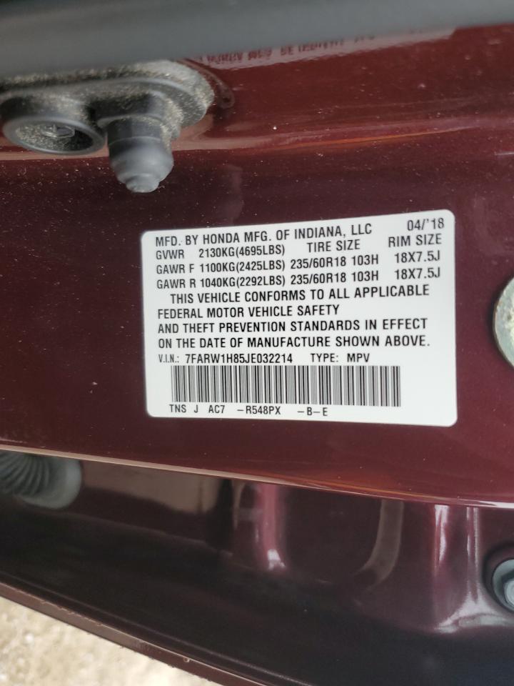 2018 Honda CR-V VIN 7FARW1H85JE032214 Copart auction photo, side / rear end damage thumbnail 16