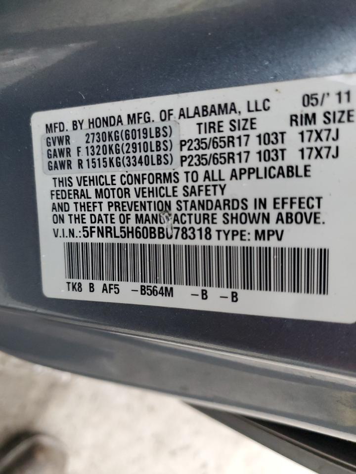 2011 Honda Odyssey VIN 5FNRL5H60BB078318 Copart auction photo, front end damage thumbnail 13