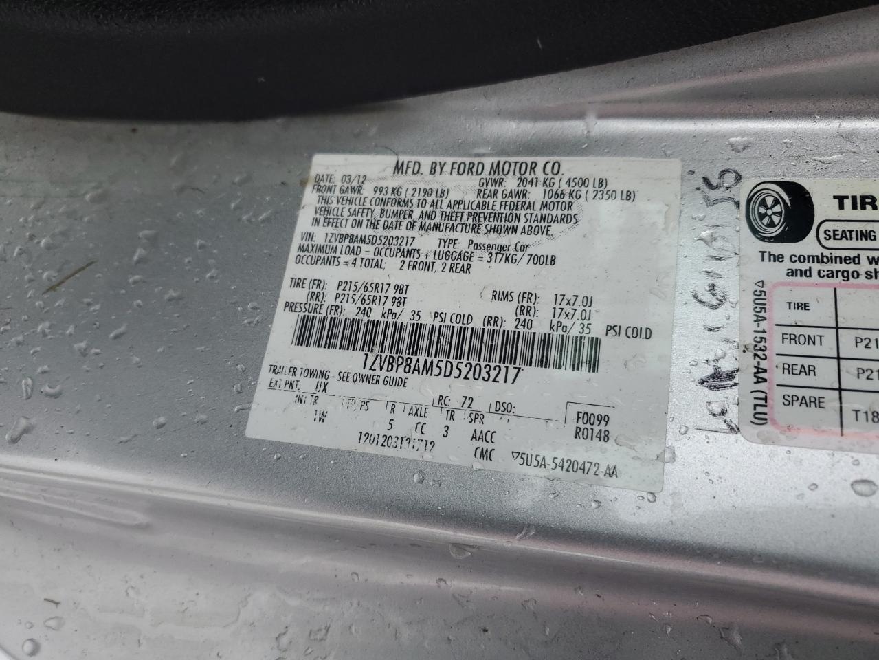 2013 Ford Mustang VIN 1ZVBP8AM5D5203217 Copart auction photo, side damage thumbnail 14