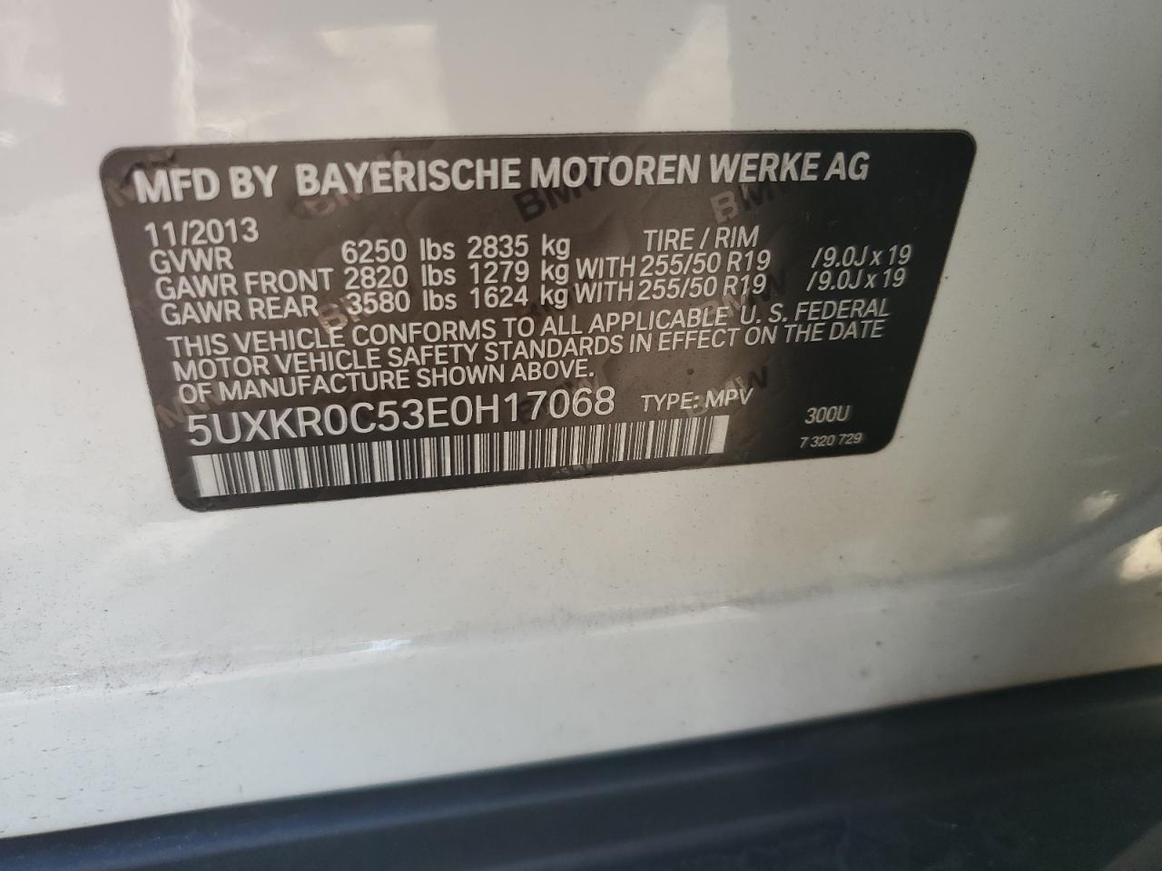 2014 BMW X5 VIN 5UXKR0C53E0H17068 Copart auction photo, front end / side damage thumbnail 14