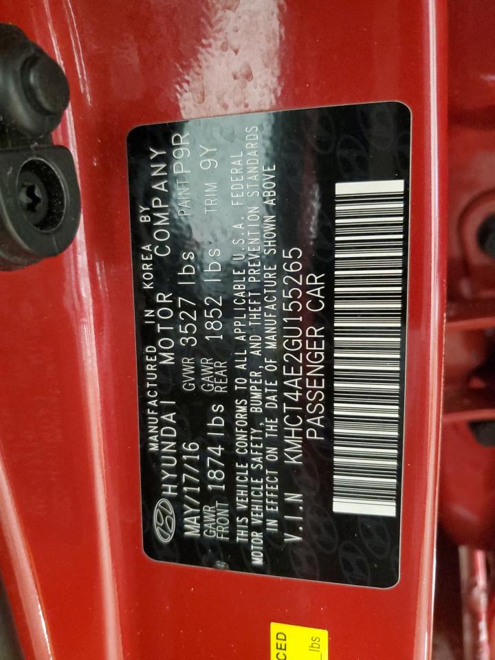 2016 Hyundai Accent VIN KMHCT4AE2GU155265 Copart auction photo, front end damage thumbnail 13
