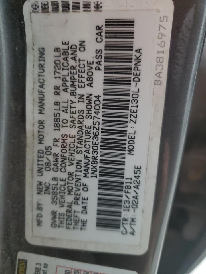 2006 Toyota Corolla VIN 1NXBR30E36Z574004 Copart auction photo, front end / side damage thumbnail 12