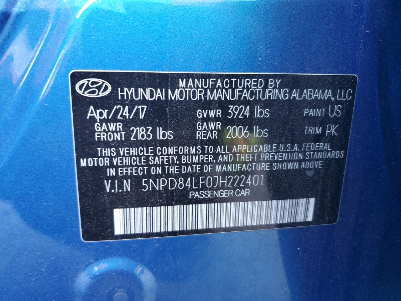 2018 Hyundai Elantra VIN 5NPD84LF0JH222401 Copart auction photo, front end damage thumbnail 12