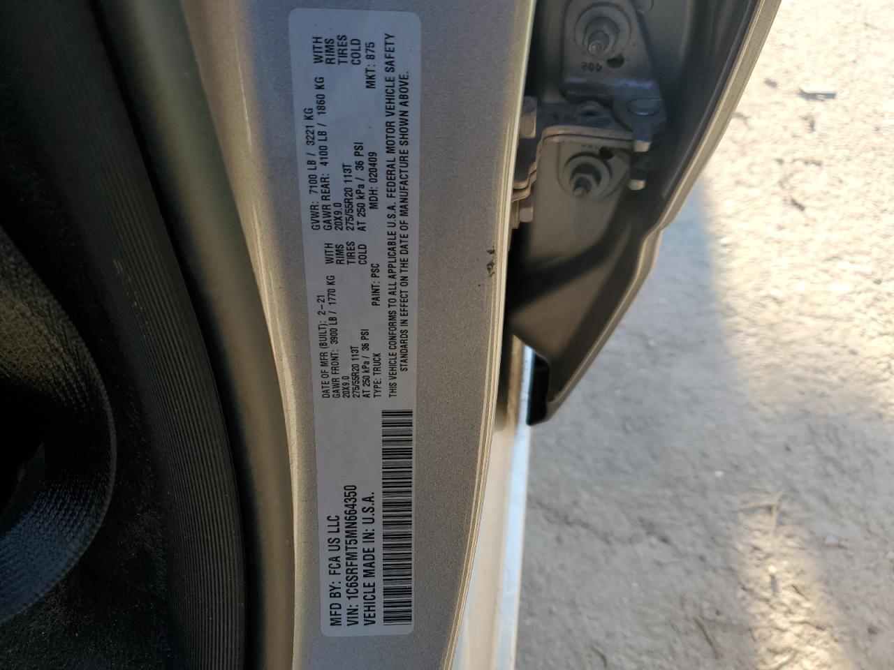 2021 RAM 1500 VIN 1C6SRFMT5MN664350 Copart auction photo, front end damage thumbnail 12
