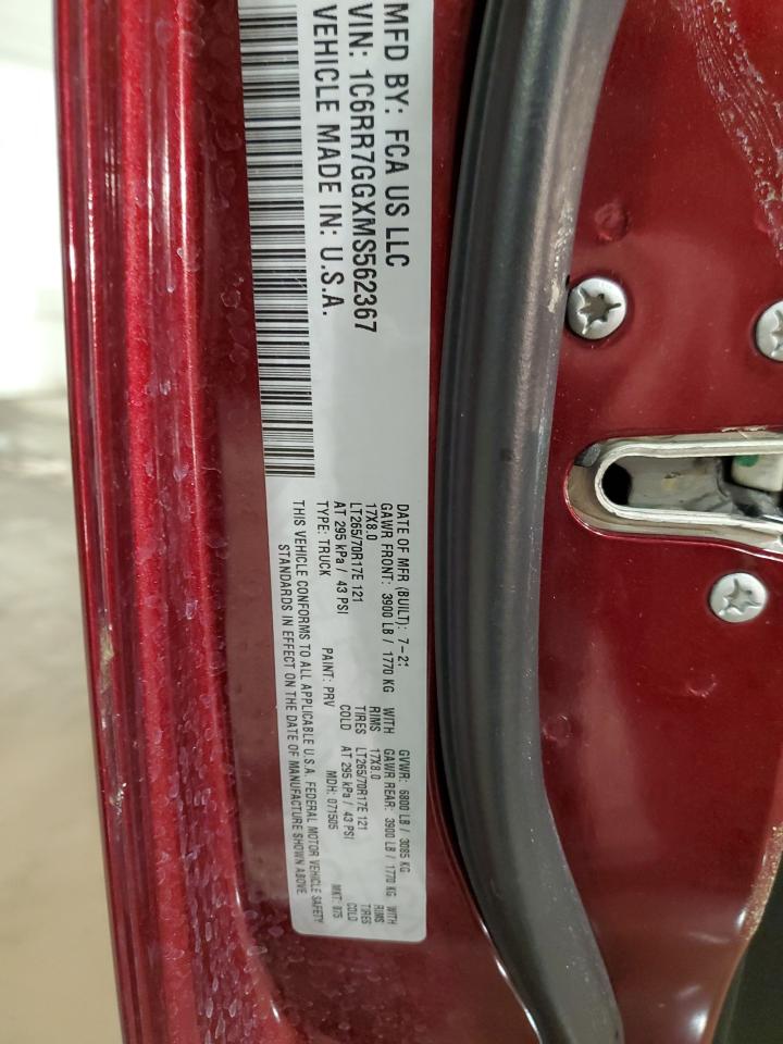 2021 RAM 1500 VIN 1C6RR7GGXMS562367 Copart auction photo, front end damage thumbnail 12