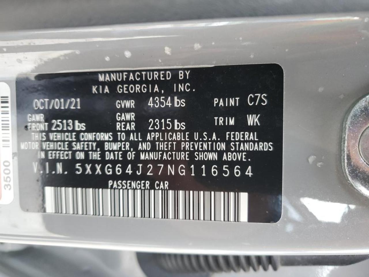 2022 KIA K5 VIN 5XXG64J27NG116564 Copart auction photo, front end damage thumbnail 14