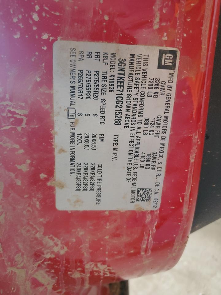 2012 Chevrolet Avalanche VIN 3GNTKEE71CG215288 Copart auction photo, water/flood / all over damage thumbnail 12