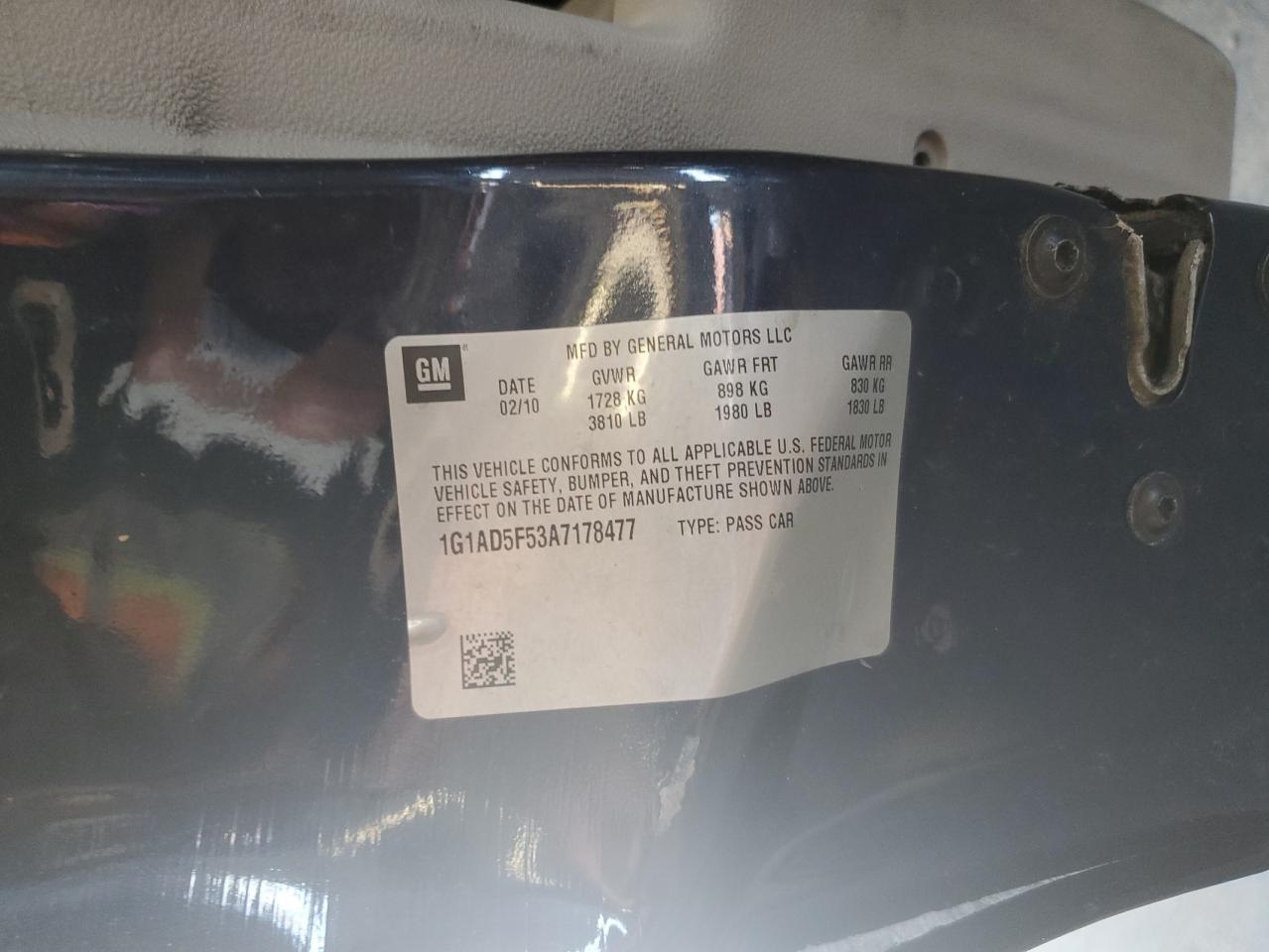 2010 Chevrolet Cobalt VIN 1G1AD5F53A7178477 Copart auction photo, all over damage thumbnail 13