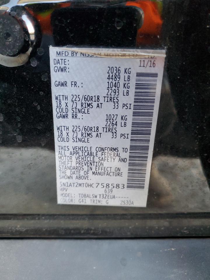 2017 Nissan Rogue VIN 5N1AT2MT0HC758583 Copart auction photo, side damage thumbnail 13
