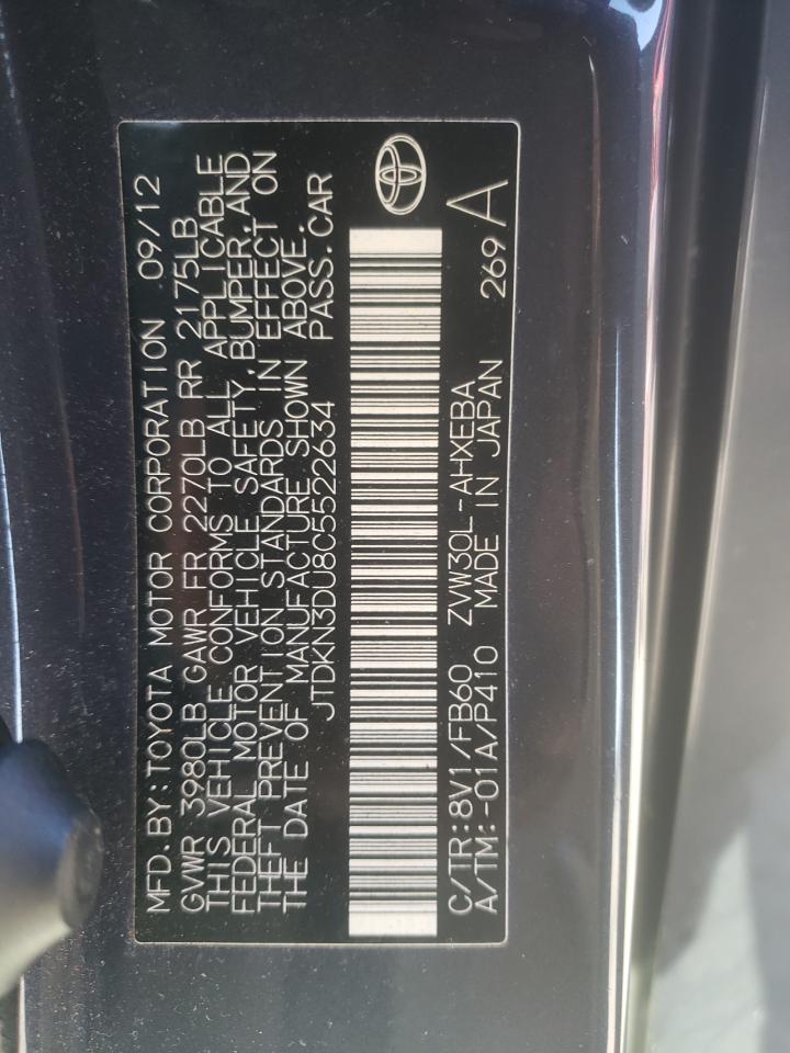 2012 Toyota Prius VIN JTDKN3DU8C5522634 Copart auction photo, front end / rear end damage thumbnail 14