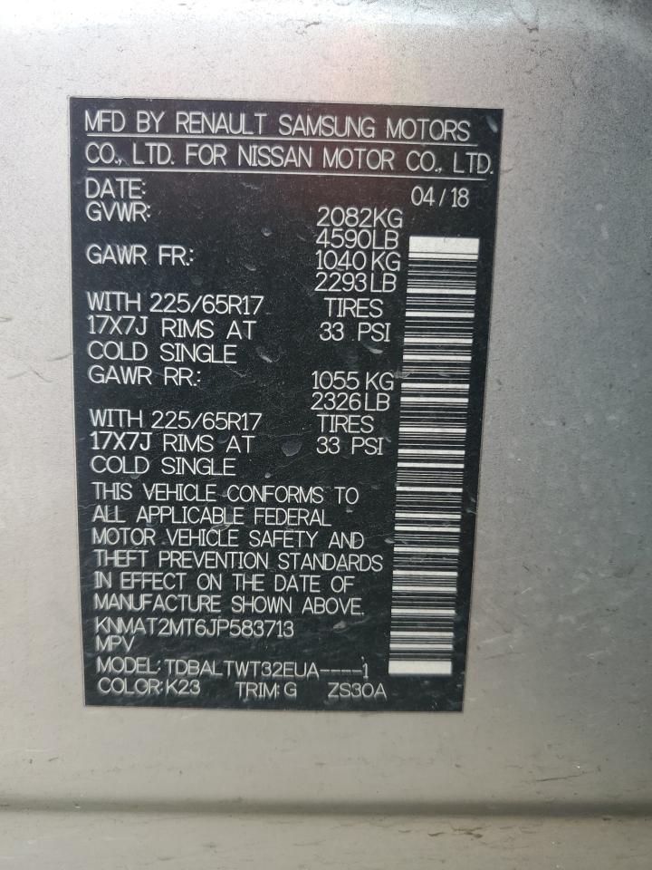 2018 Nissan Rogue VIN KNMAT2MT6JP583713 Copart auction photo, front end / side damage thumbnail 13