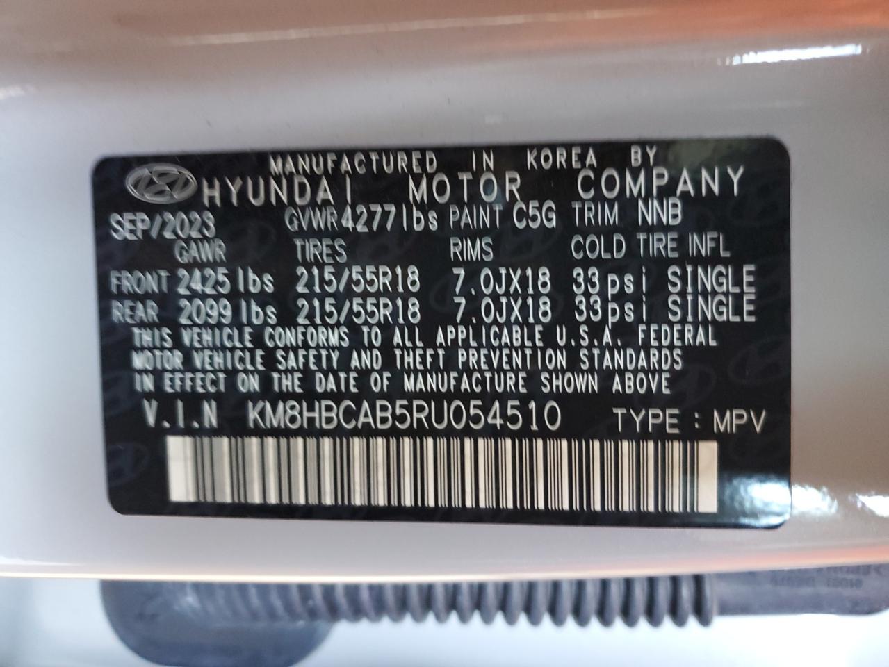 2024 Hyundai Kona VIN KM8HBCAB5RU054510 Copart auction photo, all over damage thumbnail 14