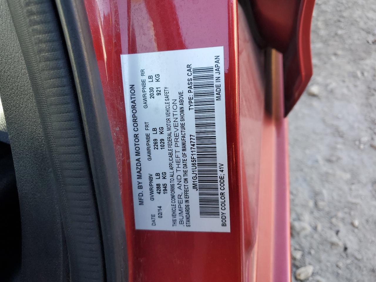 2015 Mazda 6 VIN JM1GJ1U65F1174777 Copart auction photo, front end damage thumbnail 14