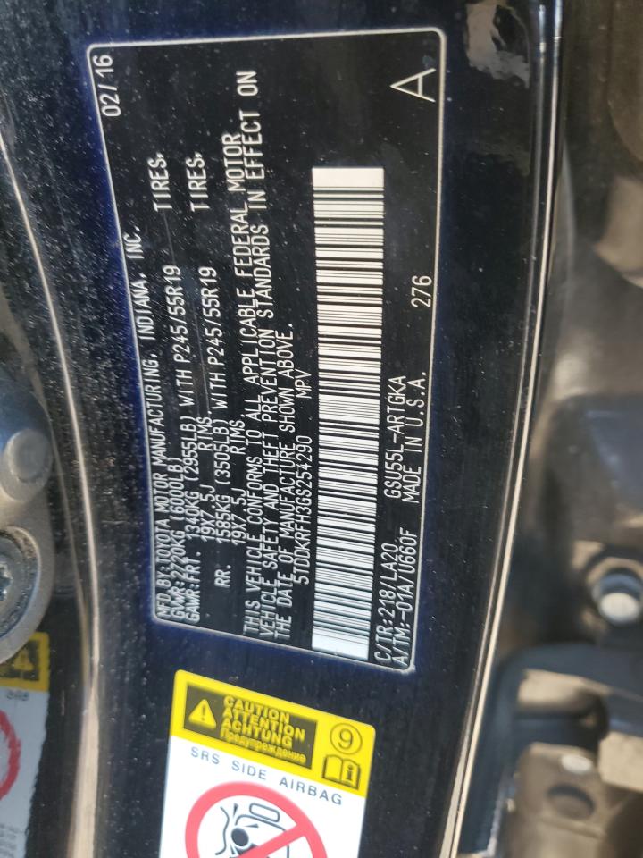 2016 Toyota Highlander VIN 5TDDKRFH3GS254290 Copart auction photo, front end damage thumbnail 14