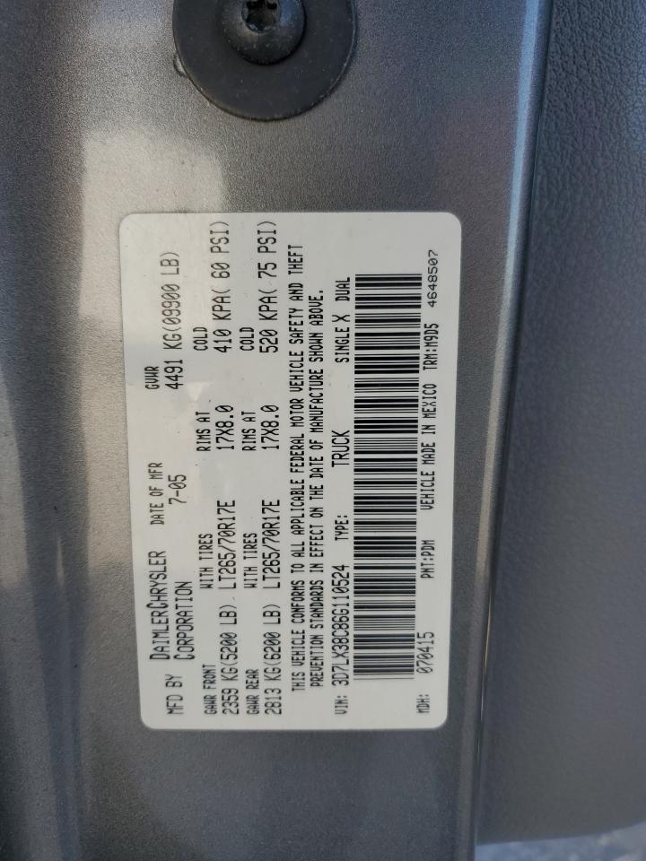 2006 Dodge RAM VIN 3D7LX38C86G110524 Copart auction photo, mechanical damage thumbnail 12