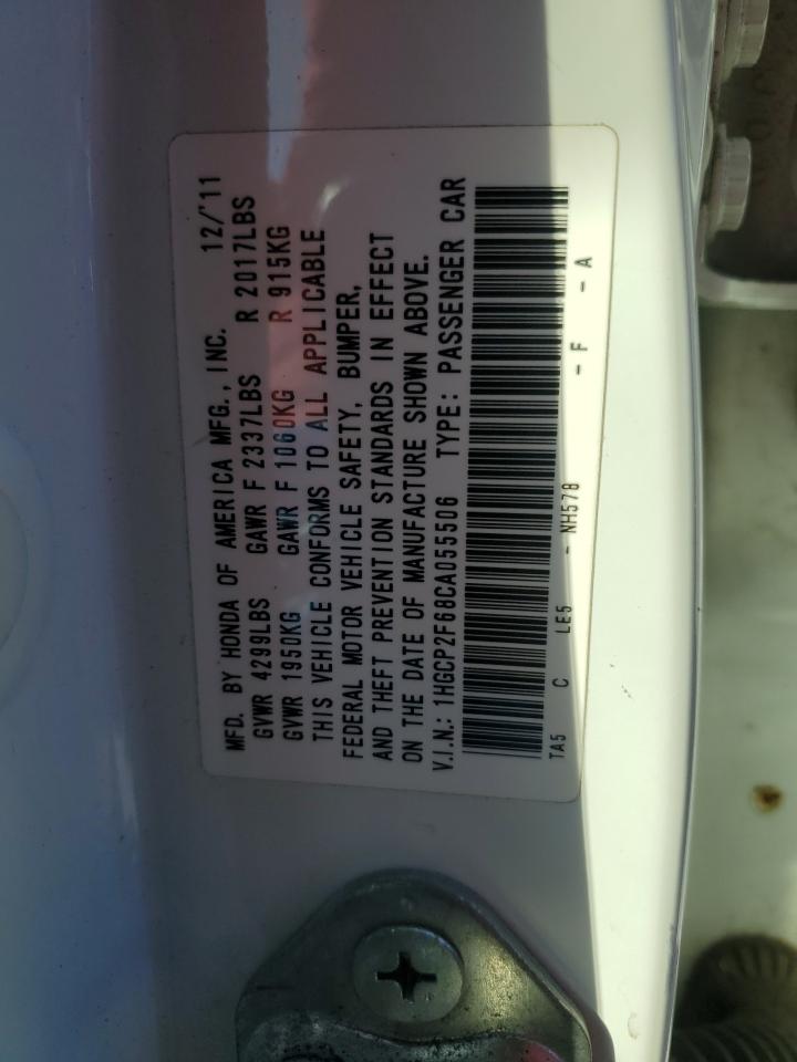 2012 Honda Accord VIN 1HGCP2F68CA055506 Copart auction photo, front end damage thumbnail 12