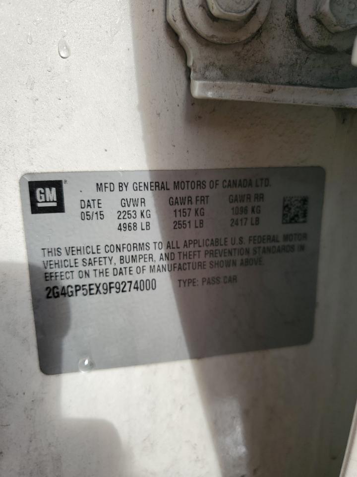 2015 Buick Regal VIN 2G4GP5EX9F9274000 Copart auction photo, front end / side damage thumbnail 12