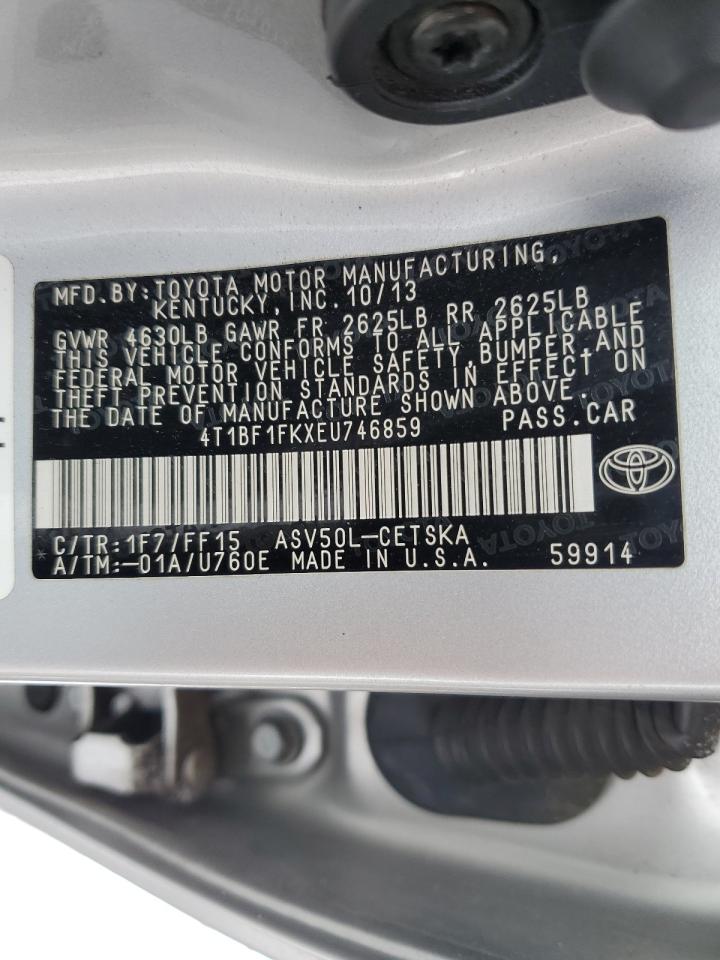 2014 Toyota Camry VIN 4T1BF1FKXEU746859 Copart auction photo, front end / hail damage thumbnail 13