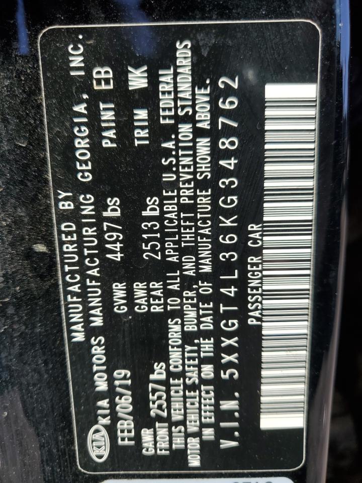 2019 KIA Optima VIN 5XXGT4L36KG348762 Copart auction photo, front end damage thumbnail 13