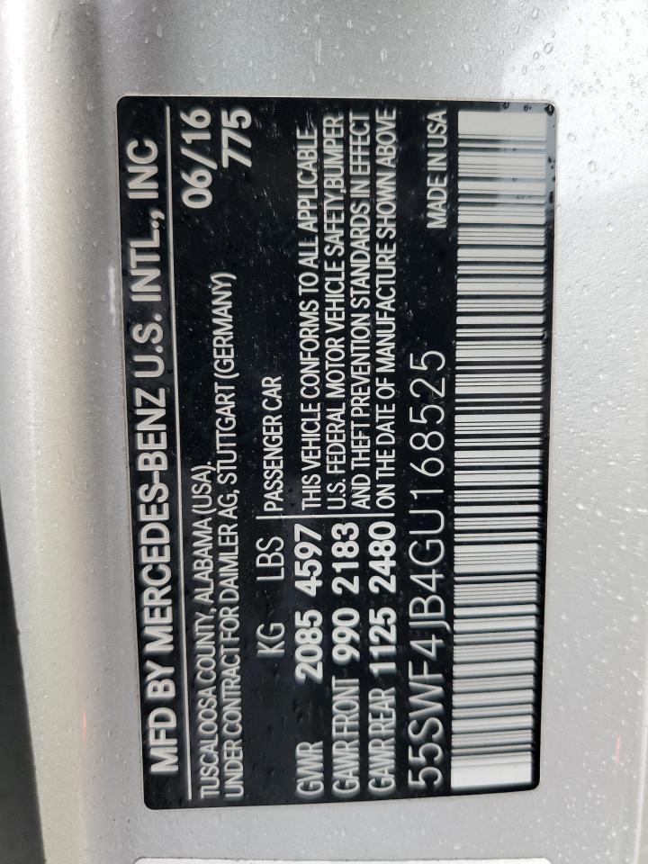 2016 Mercedes-Benz C-klasse VIN 55SWF4JB4GU168525 Copart auction photo, all over damage thumbnail 15