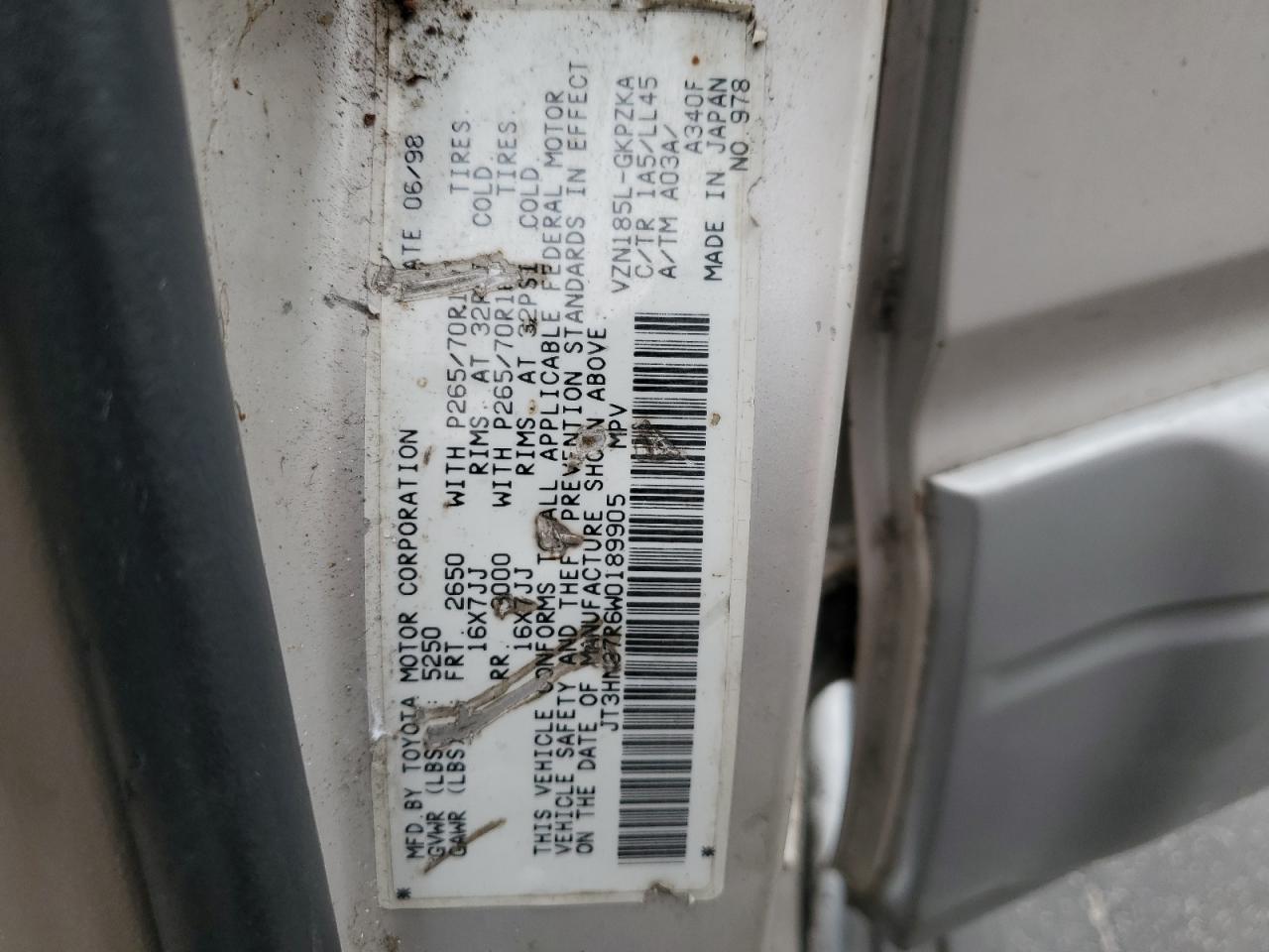 1998 Toyota 4Runner VIN JT3HN87R6W0189905 Copart auction photo, undercarriage / rear end damage thumbnail 15