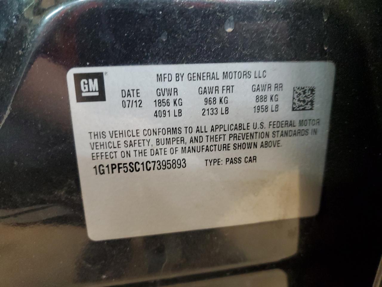 2012 Chevrolet Cruze VIN 1G1PF5SC1C7395893 Copart auction photo, front end damage thumbnail 12