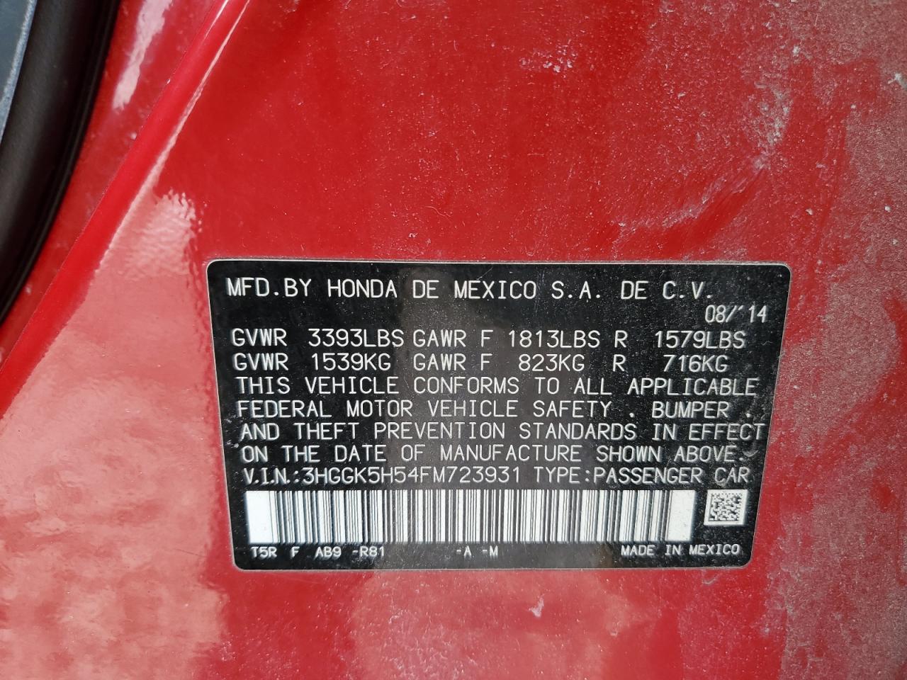 2015 Honda Fit VIN 3HGGK5H54FM723931 Copart auction photo, rear end / front end damage thumbnail 13