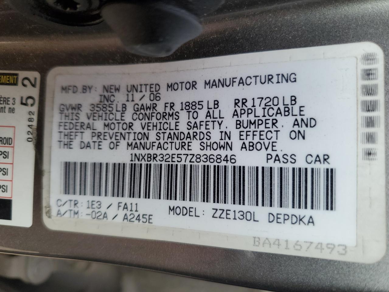 2007 Toyota Corolla VIN 1NXBR32E57Z836846 Copart auction photo, front end damage thumbnail 15