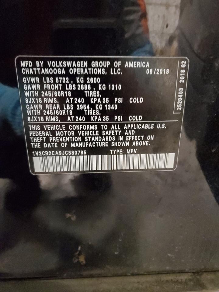 2018 Volkswagen Atlas VIN 1V2CR2CA9JC580785 Copart auction photo, front end damage thumbnail 13