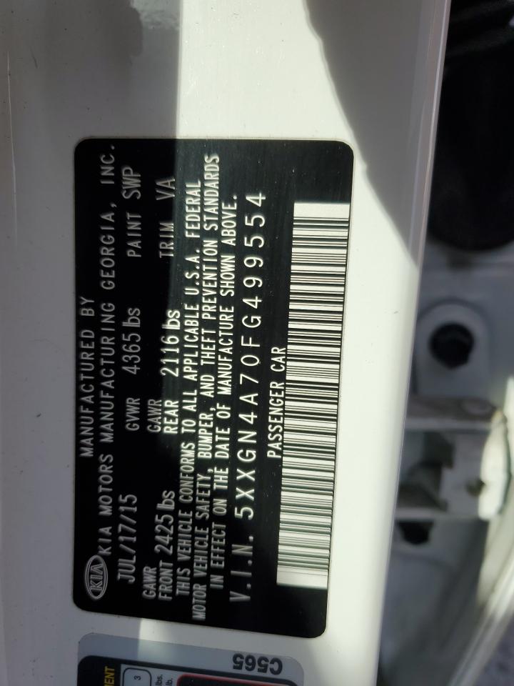 2015 KIA Optima VIN 5XXGN4A70FG499554 Copart auction photo, front end damage thumbnail 14