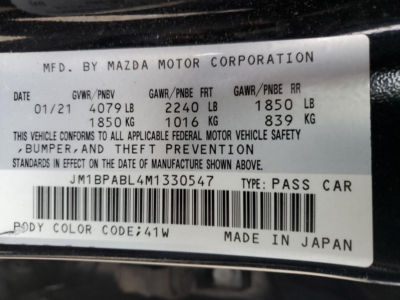 2021 Mazda 3 VIN JM1BPABL4M1330547 Copart auction photo, side damage thumbnail 13