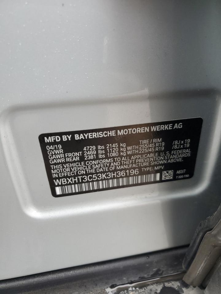 2019 BMW X1 VIN WBXHT3C53K3H36196 Copart auction photo, all over damage thumbnail 12