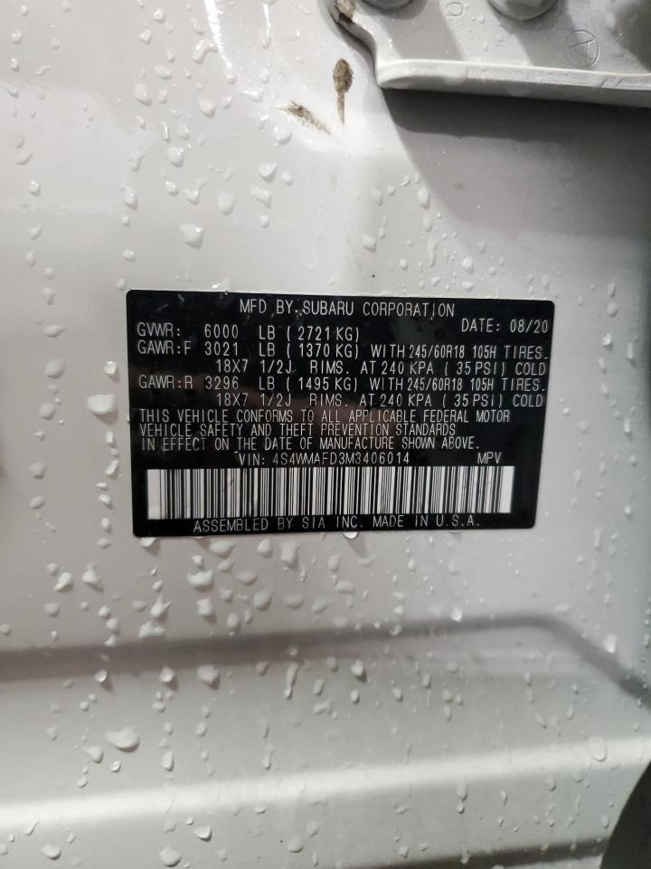 2021 Subaru Ascent VIN 4S4WMAFD3M3406014 Copart auction photo, front end / side damage thumbnail 14