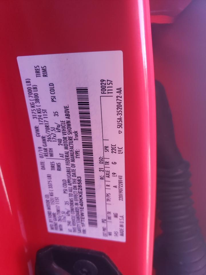 2019 Ford F-150 VIN 1FTEW1E40KKE28583 Copart auction photo, rear end damage thumbnail 12