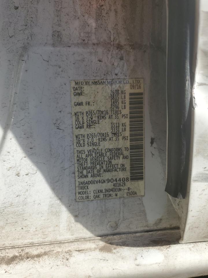 2016 Nissan Navara (Frontier) VIN 1N6AD0EV4GN904408 Copart auction photo, side damage thumbnail 12