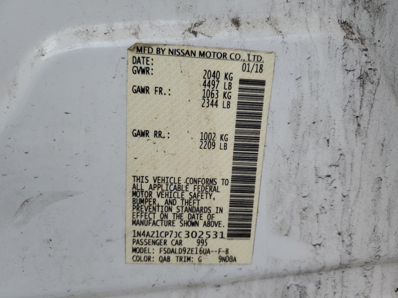 2018 Nissan Leaf VIN 1N4AZ1CP7JC302531 Copart auction photo, front end damage thumbnail 13