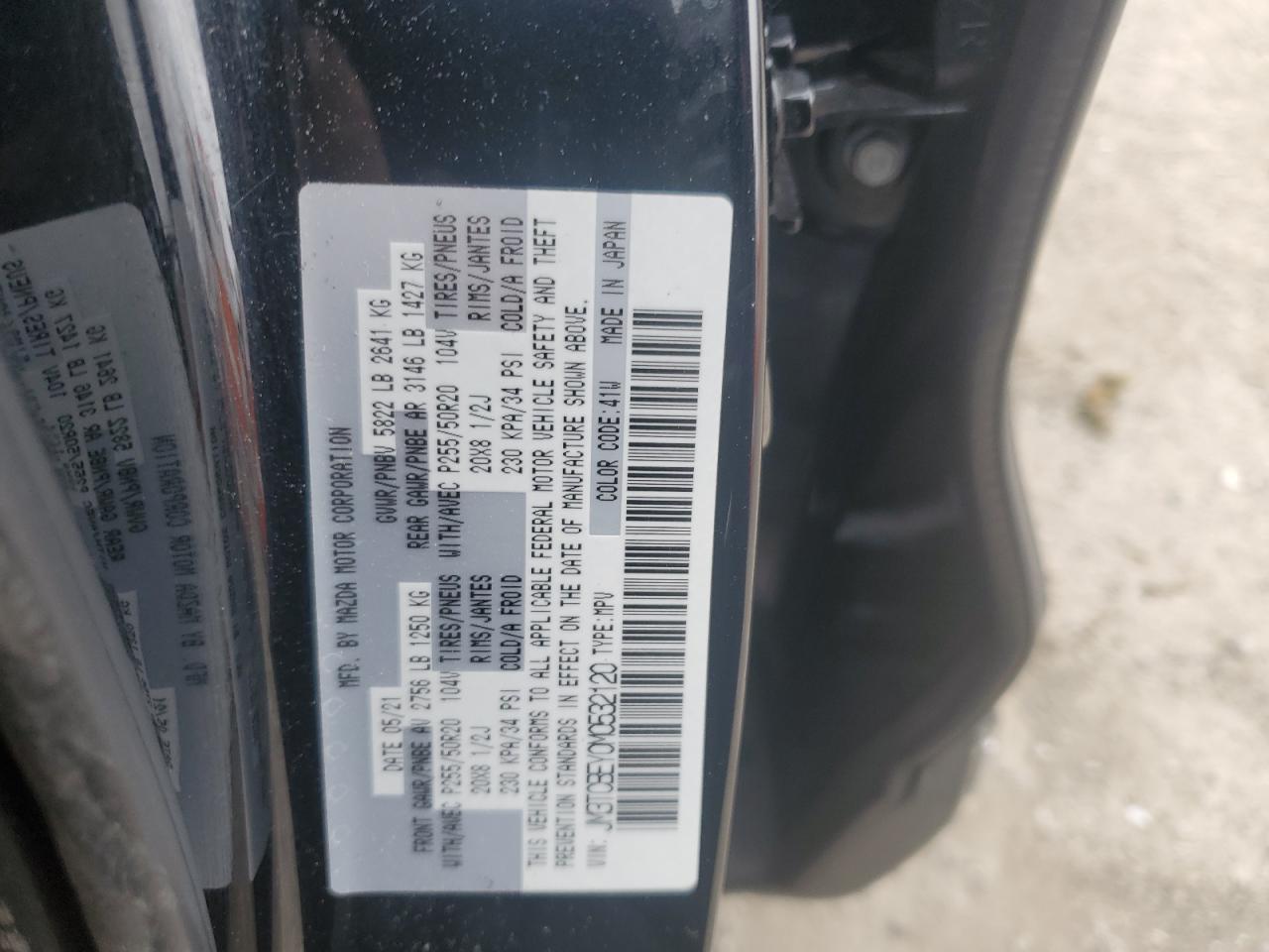 2021 Mazda CX-9 VIN JM3TCBEY0M0532120 Copart auction photo, rear end / front end damage thumbnail 15