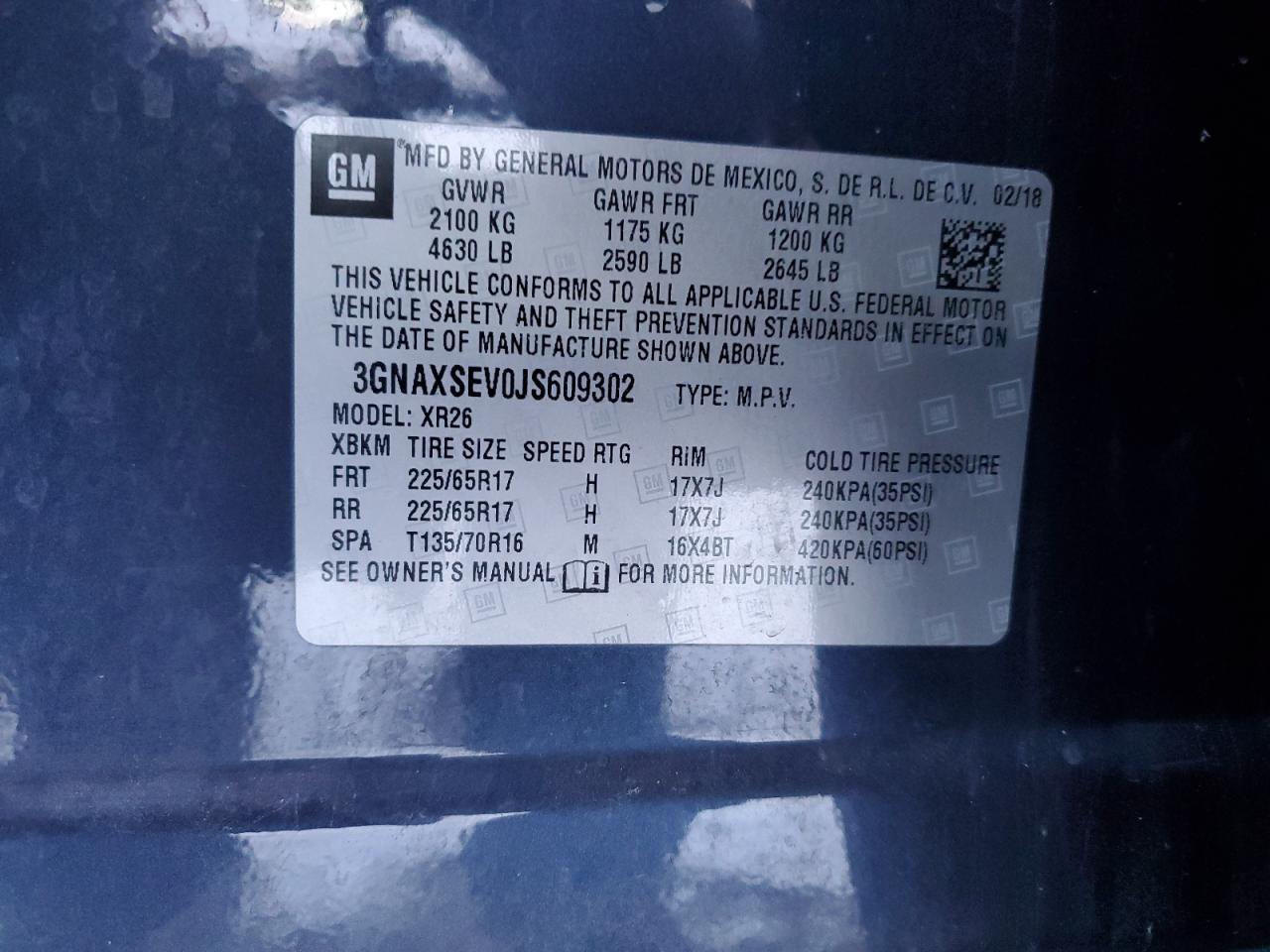 2018 Chevrolet Equinox VIN 3GNAXSEV0JS609302 Copart auction photo, front end / undercarriage damage thumbnail 16