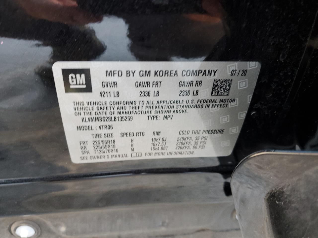 2020 Buick Encore VIN KL4MMBS28LB135259 Copart auction photo, rear end damage thumbnail 16
