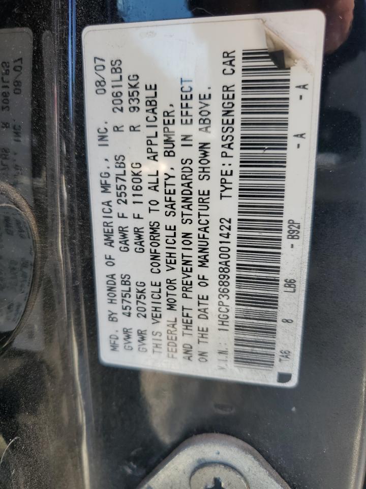 2008 Honda Accord VIN 1HGCP36898A001422 Copart auction photo, front end damage thumbnail 13