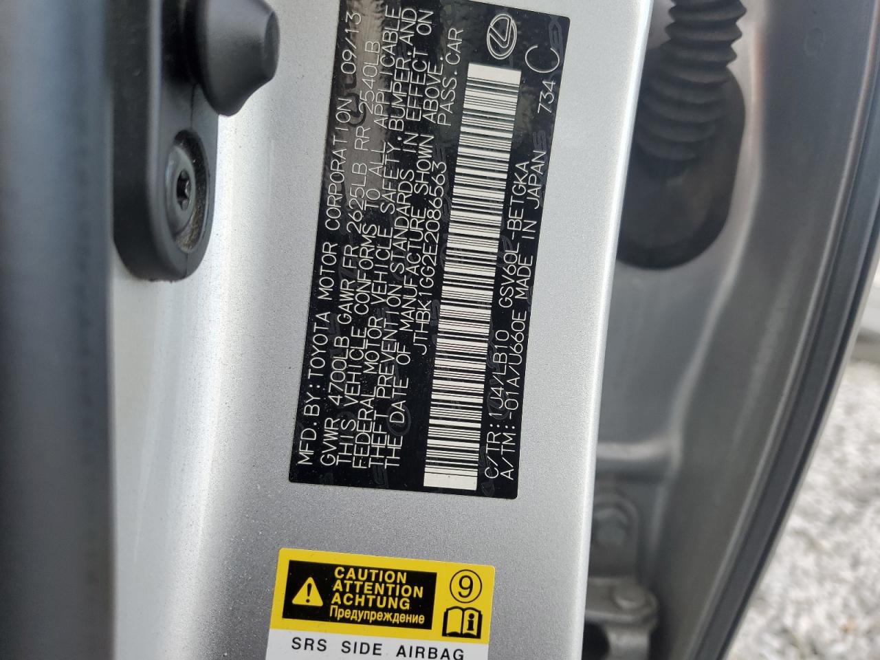 2014 Lexus ES VIN JTHBK1GG2E2086563 Copart auction photo, side damage thumbnail 14