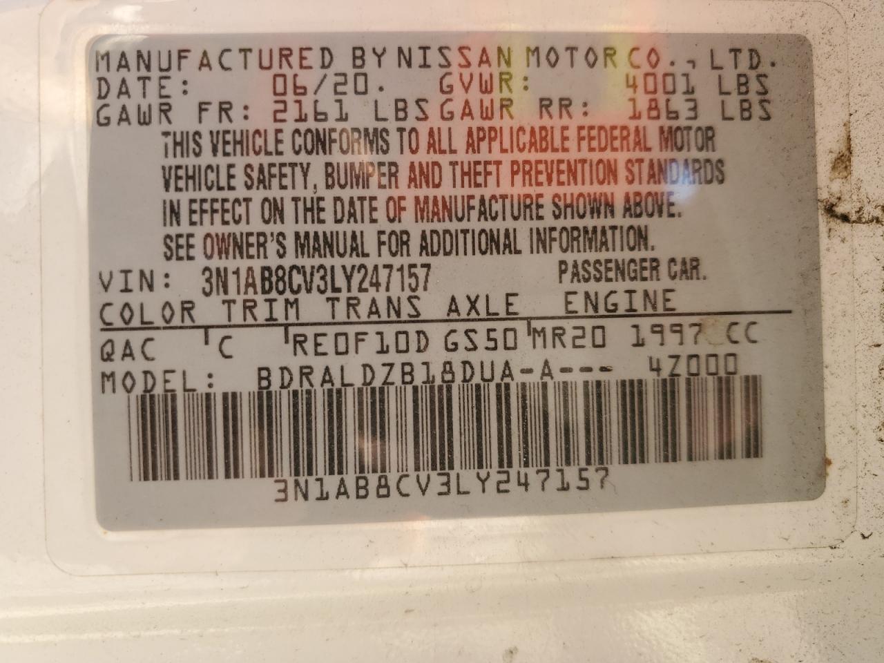 2020 Nissan Sentra VIN 3N1AB8CV3LY247157 Copart auction photo, front end / minor dent/scratches damage thumbnail 12