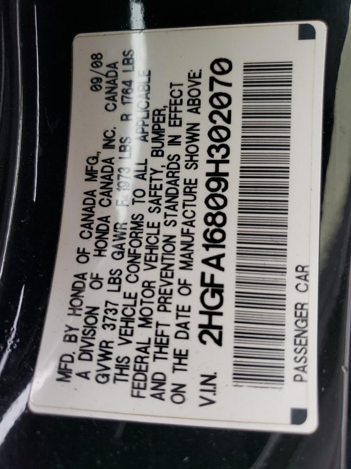 2009 Honda Civic VIN 2HGFA16809H302070 Copart auction photo, rear end / hail damage thumbnail 12