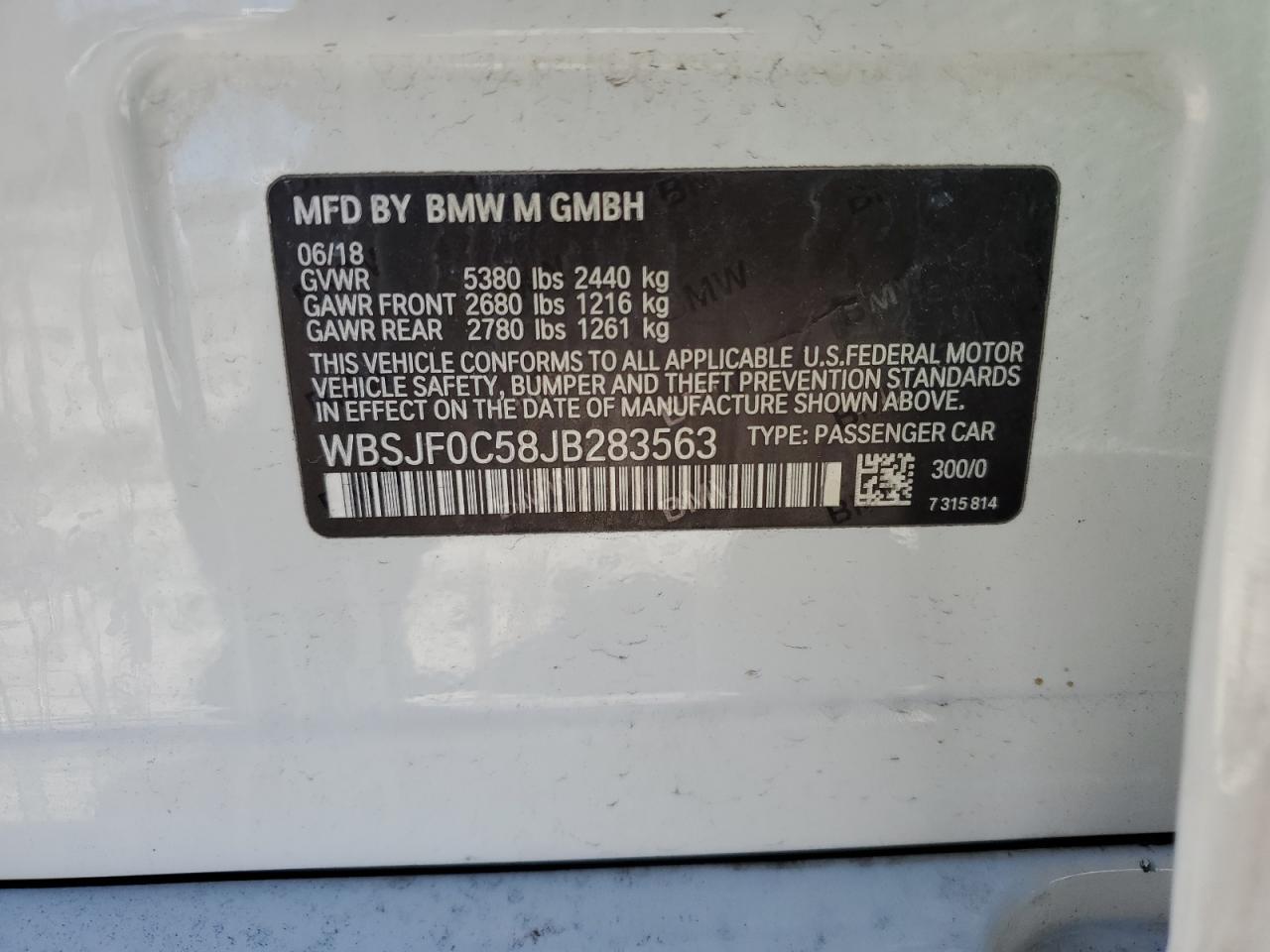 2018 BMW M5 VIN WBSJF0C58JB283563 Copart auction photo, all over damage thumbnail 12