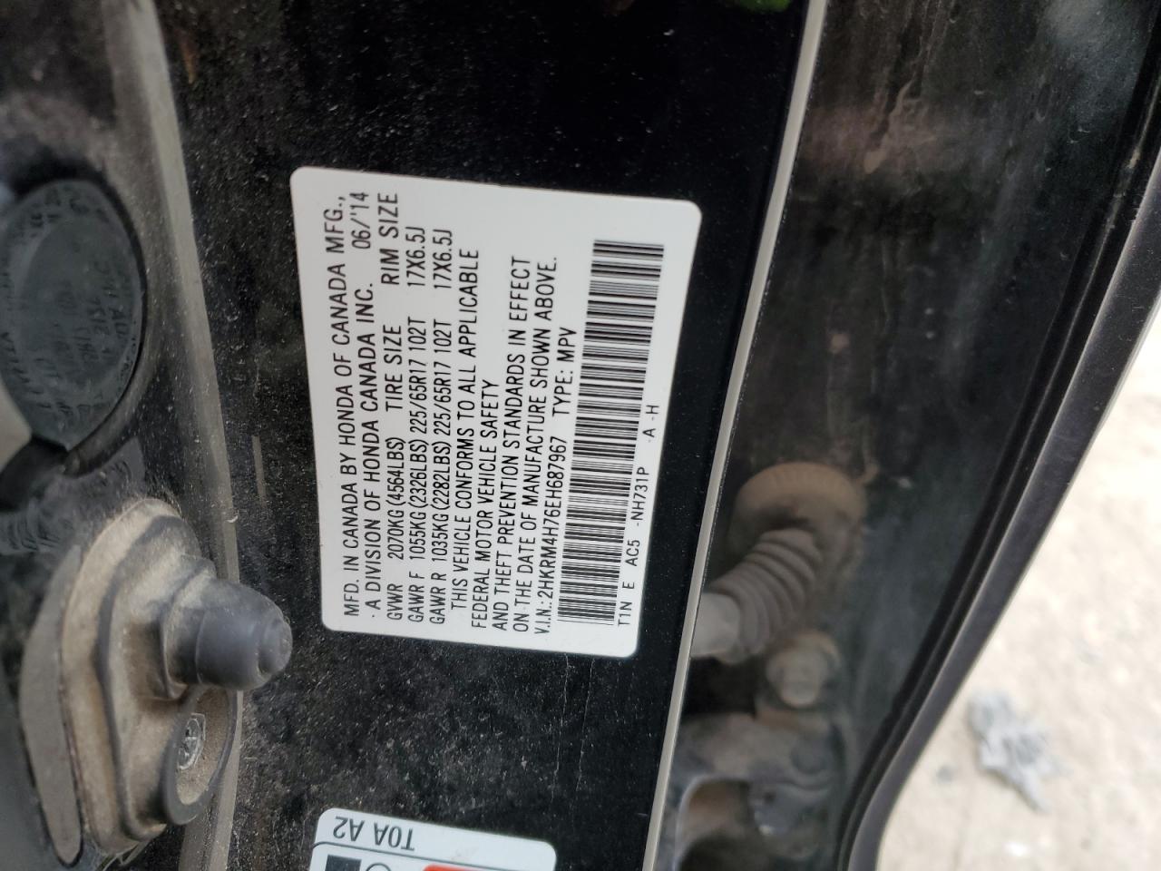 2014 Honda CR-V VIN 2HKRM4H76EH687967 Copart auction photo, front end / minor dent/scratches damage thumbnail 13