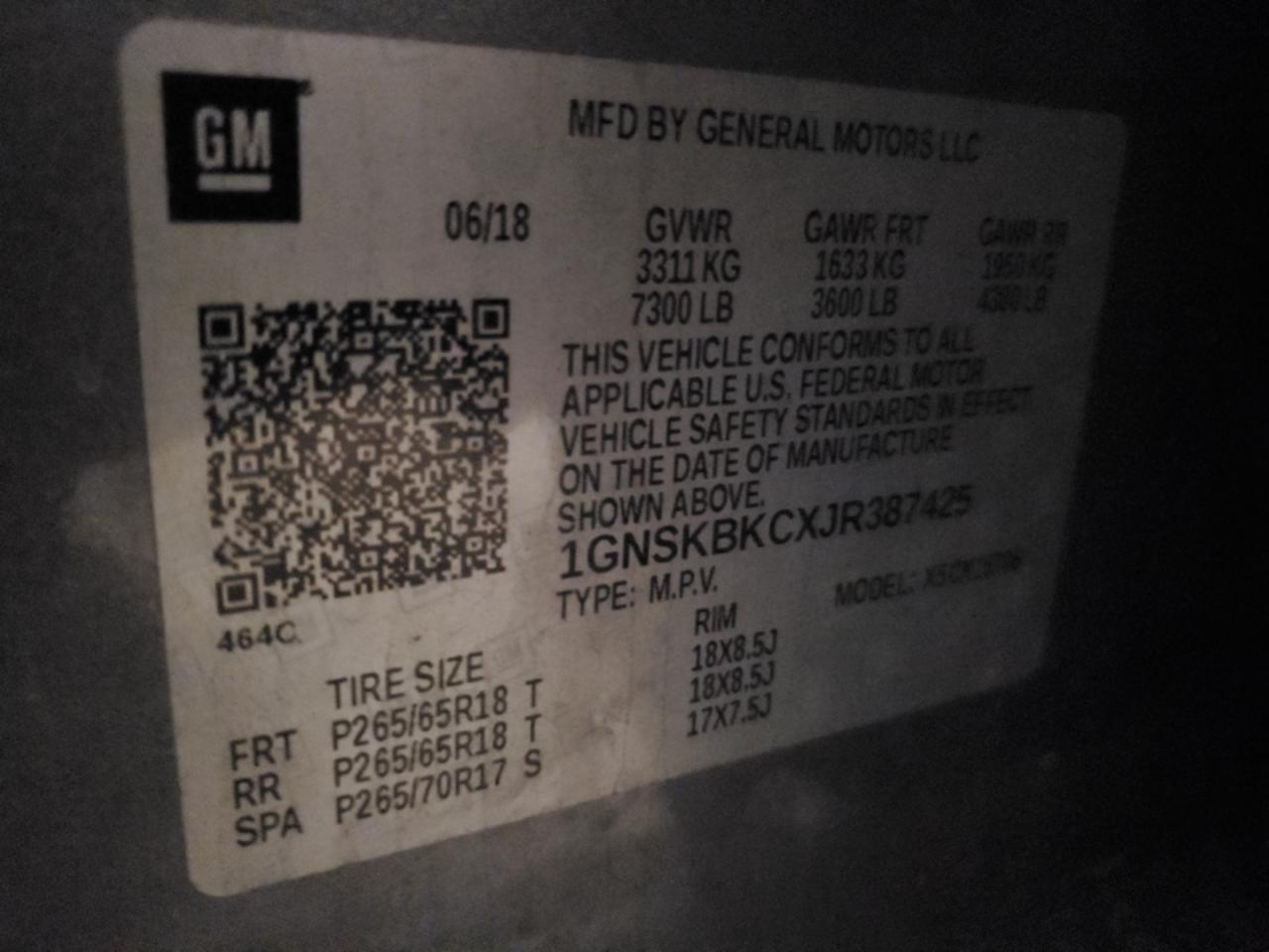 2018 Chevrolet Tahoe VIN 1GNSKBKCXJR387425 Copart auction photo, front end / side damage thumbnail 13