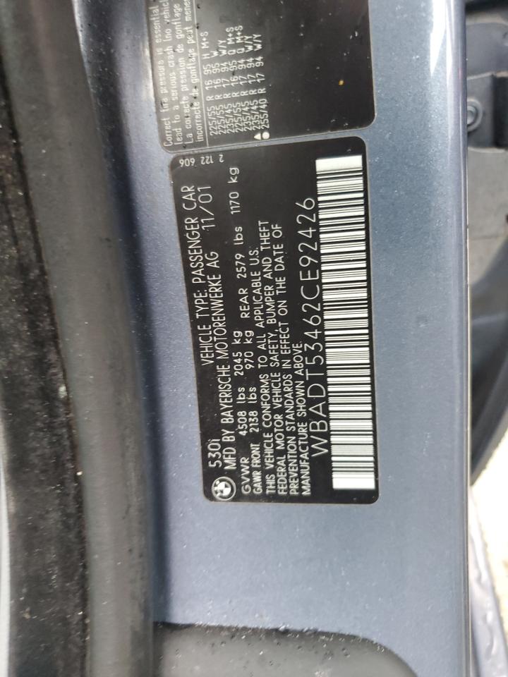 2002 BMW 5er VIN WBADT53462CE92426 Copart auction photo, water/flood damage thumbnail 12