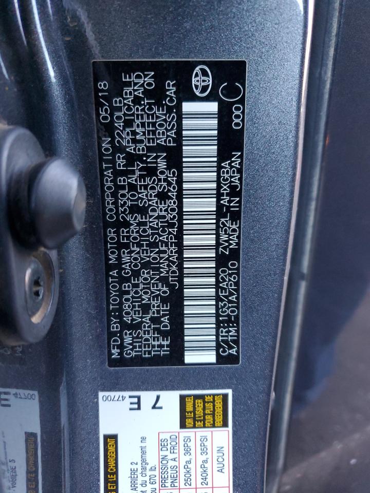 2018 Toyota Prius VIN JTDKARFP4J3084645 Copart auction photo, front end damage thumbnail 15