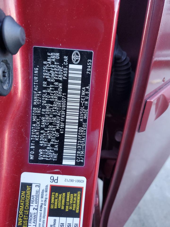 2015 Toyota Camry VIN 4T1BF1FK9FU900771 Copart auction photo, front end damage thumbnail 13